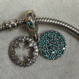 Pandora Lucky Four Leaf Clover Dangle Charm Green And Clear CZ Silver